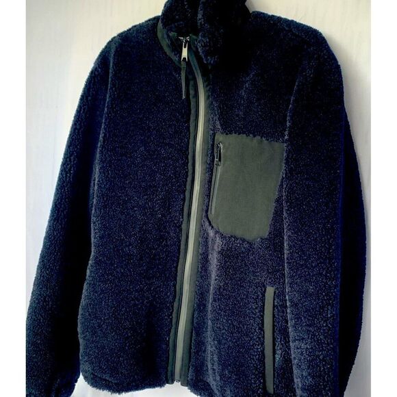 NWOT  Vince Men’s Navy Blue Sherpa Faux Shearling Fuzzy Full ZipJacket coat - Picture 4 of 13